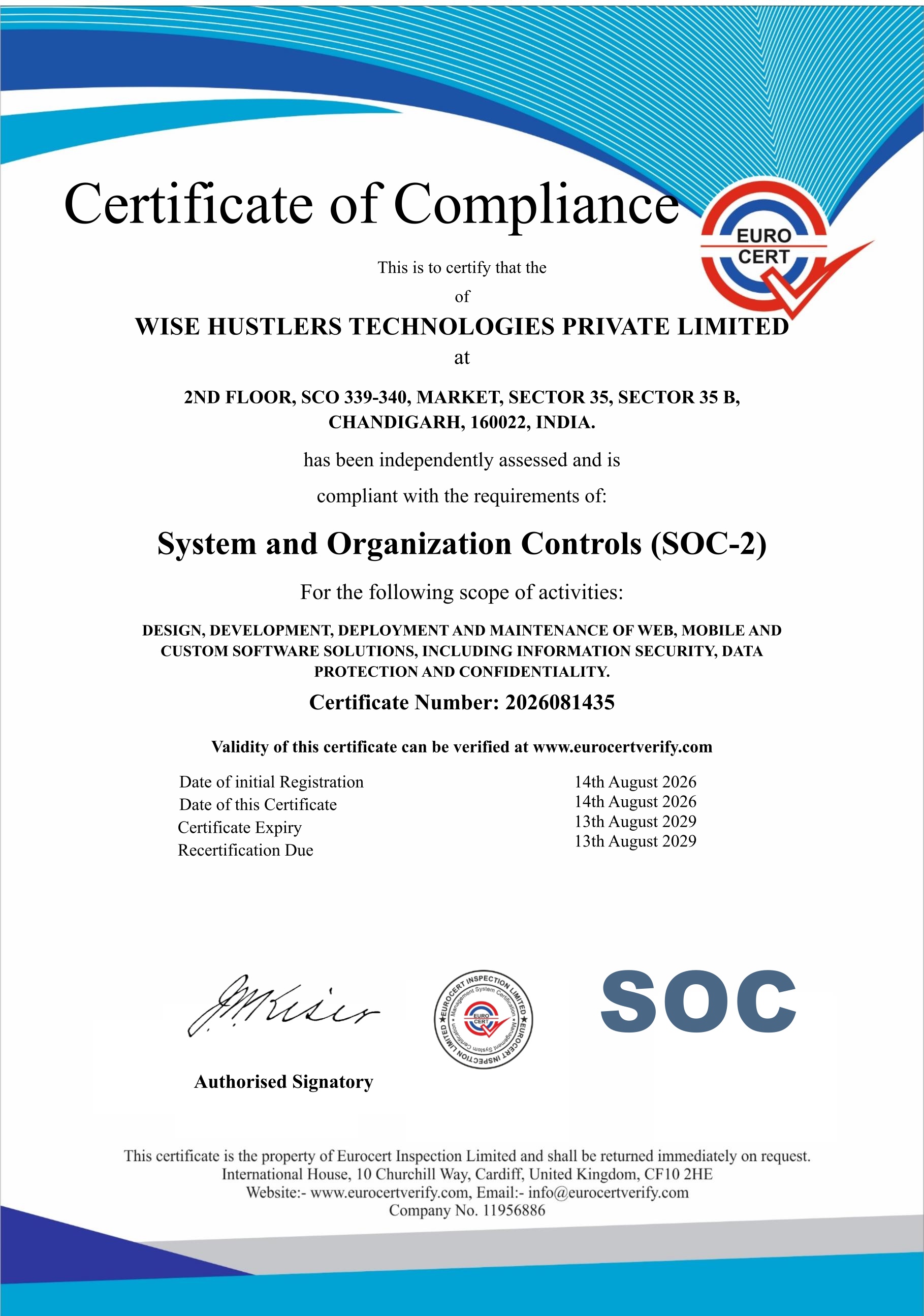 System and Organization Controls (SOC-2) Official Registration Certificate